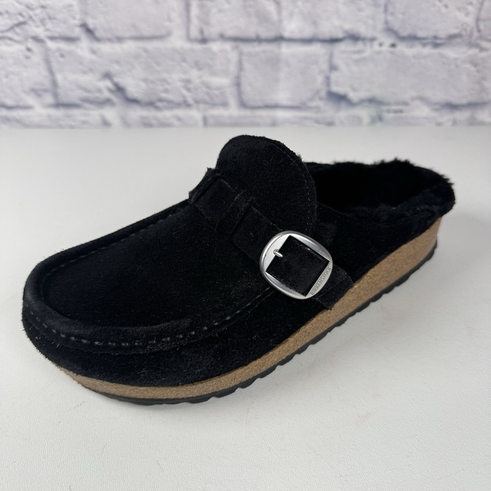 Birkenstock Black Suede Mules with Buckle